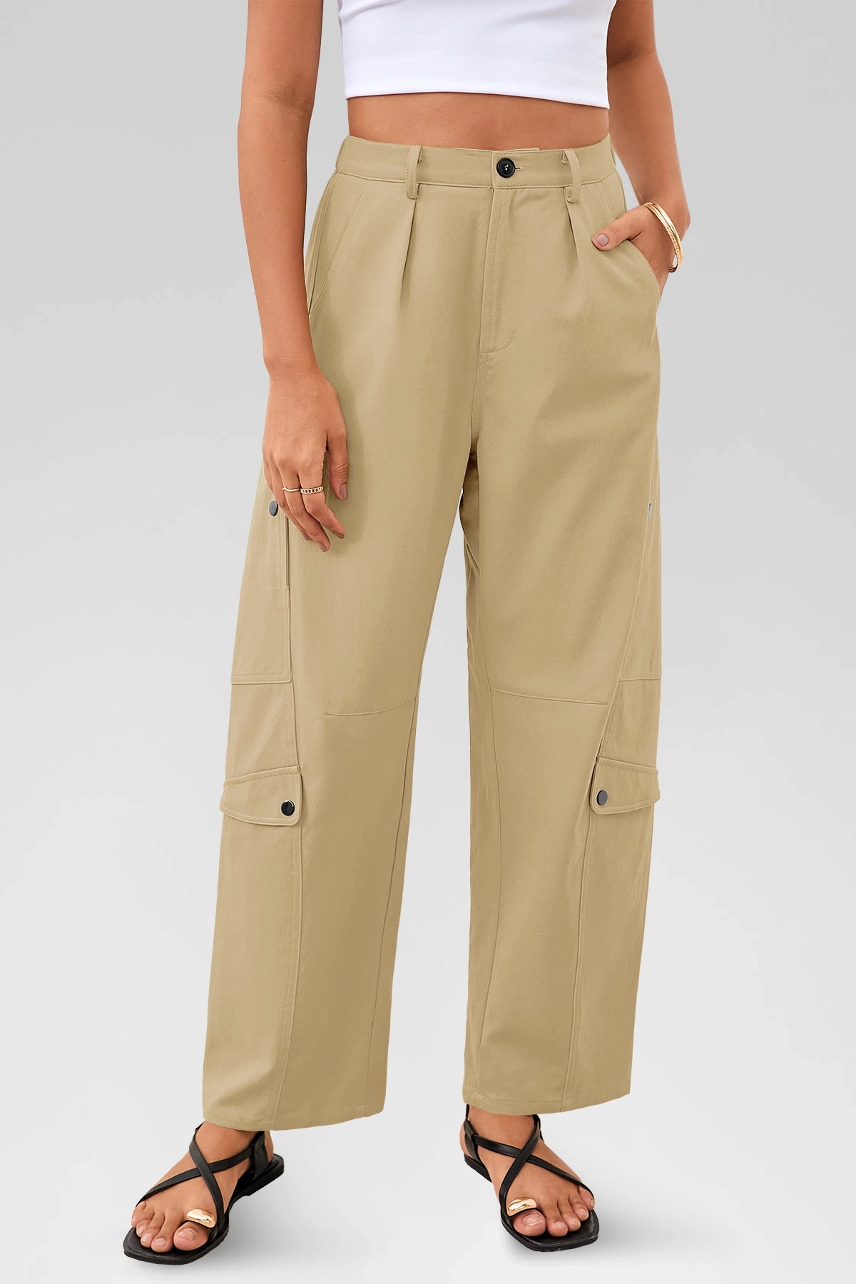 Aoysky Womens Khaki Barrel Pants