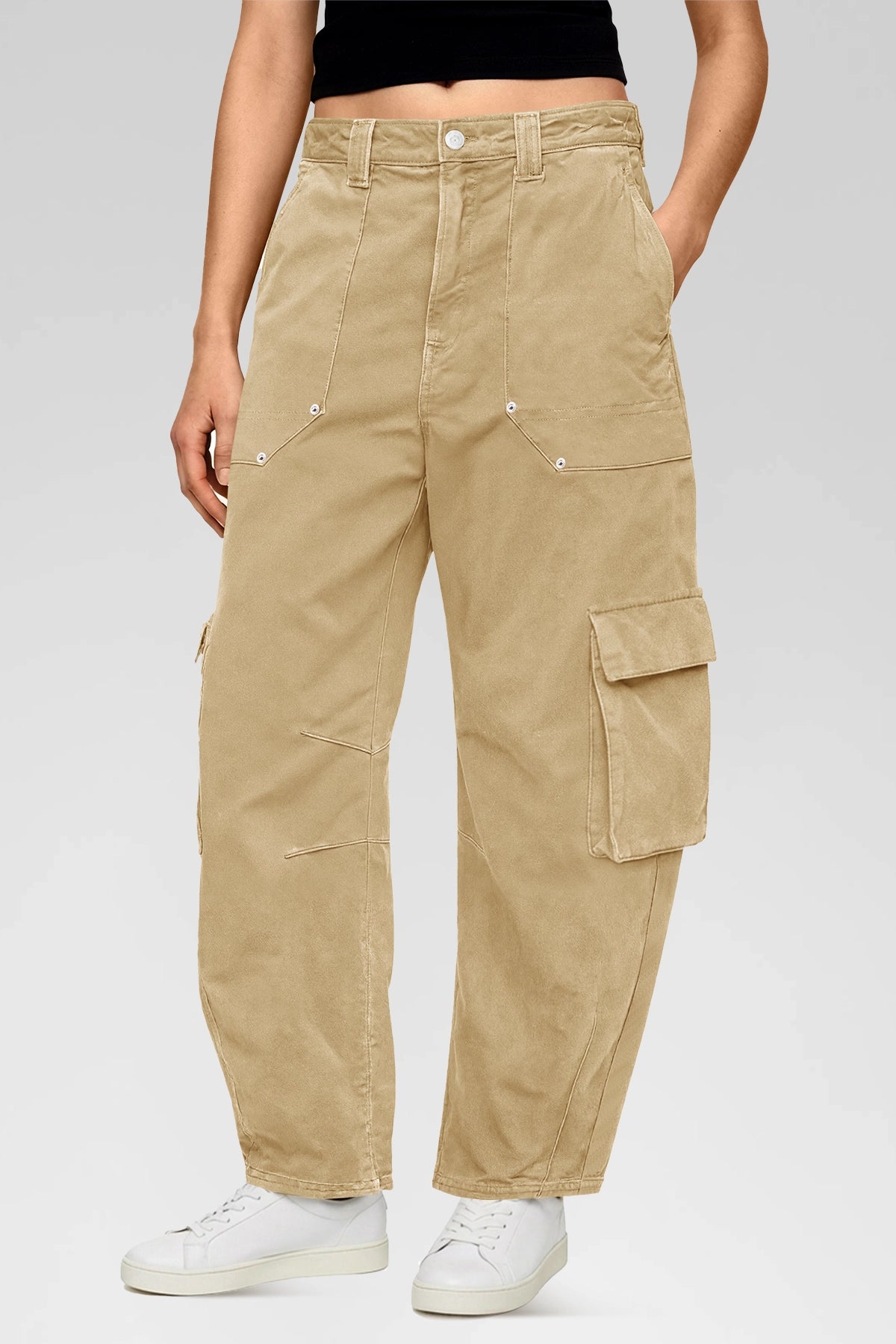 Aoysky Womens Khaki Wide Leg Baggy Cargo Pants
