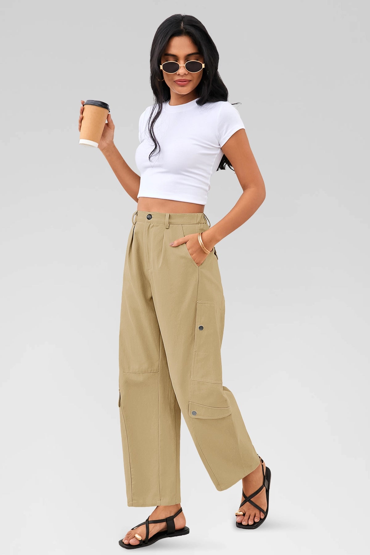 Aoysky Womens Khaki Barrel Pants