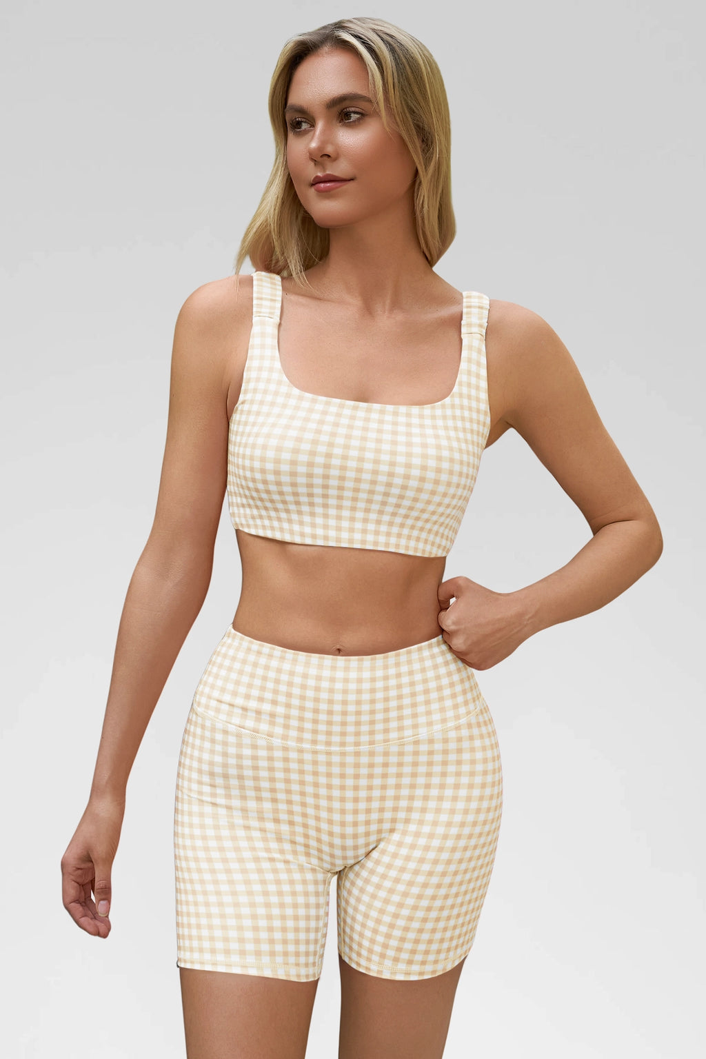 Aoysky Womens Khaki Gingham Workout Set