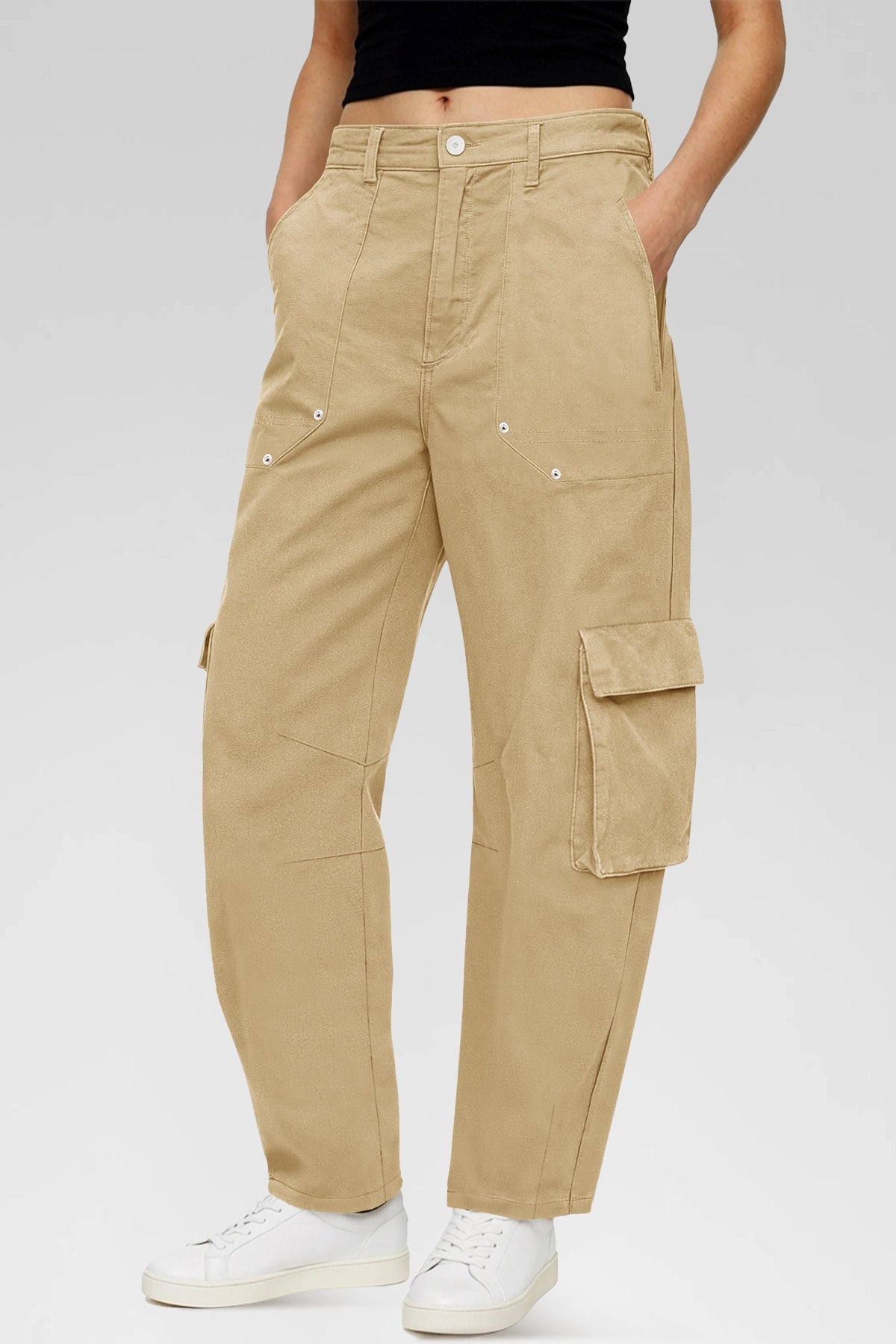 Aoysky Womens Khaki Wide Leg Baggy Cargo Pants