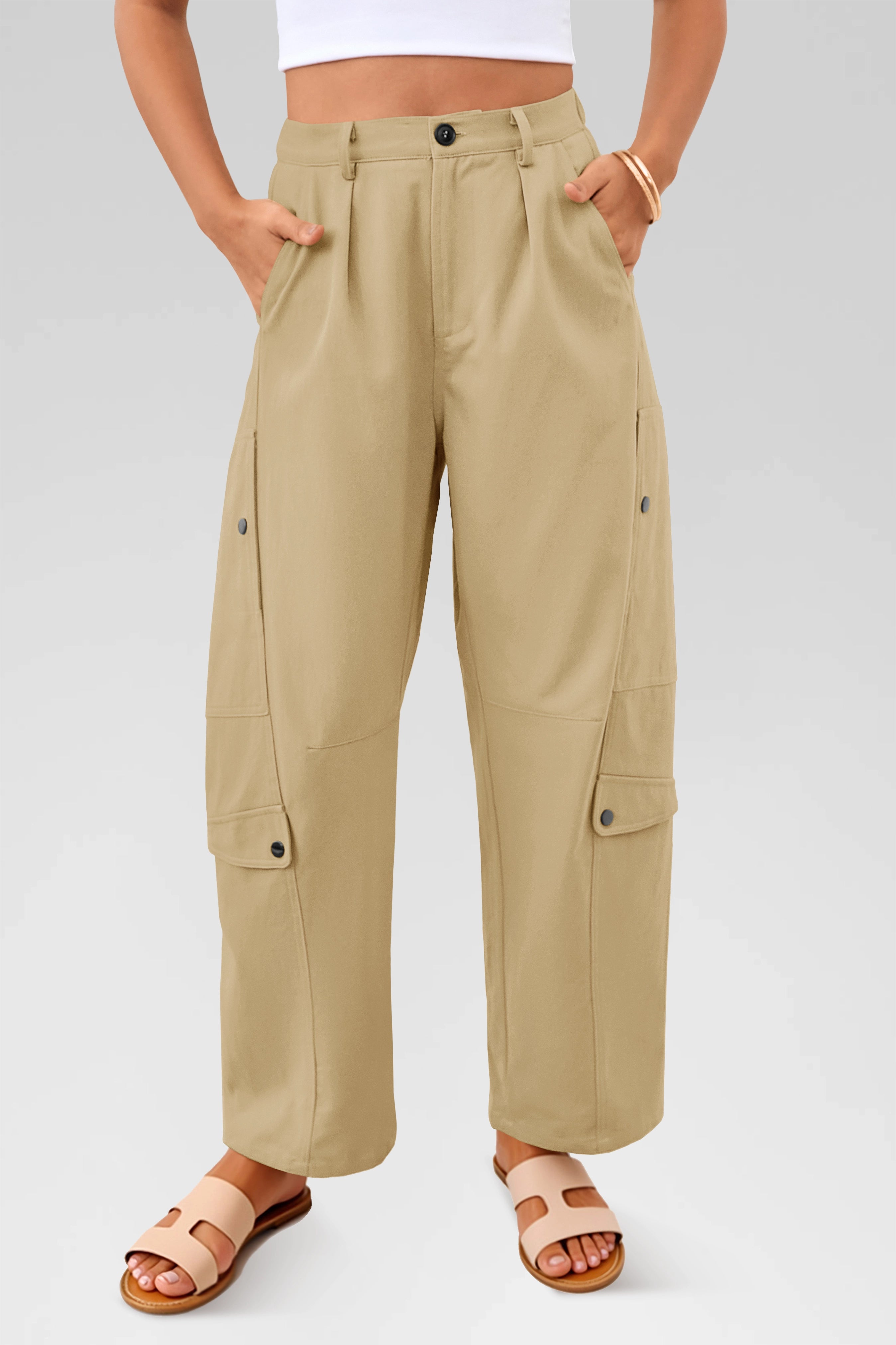 Aoysky Womens Khaki Barrel Pants