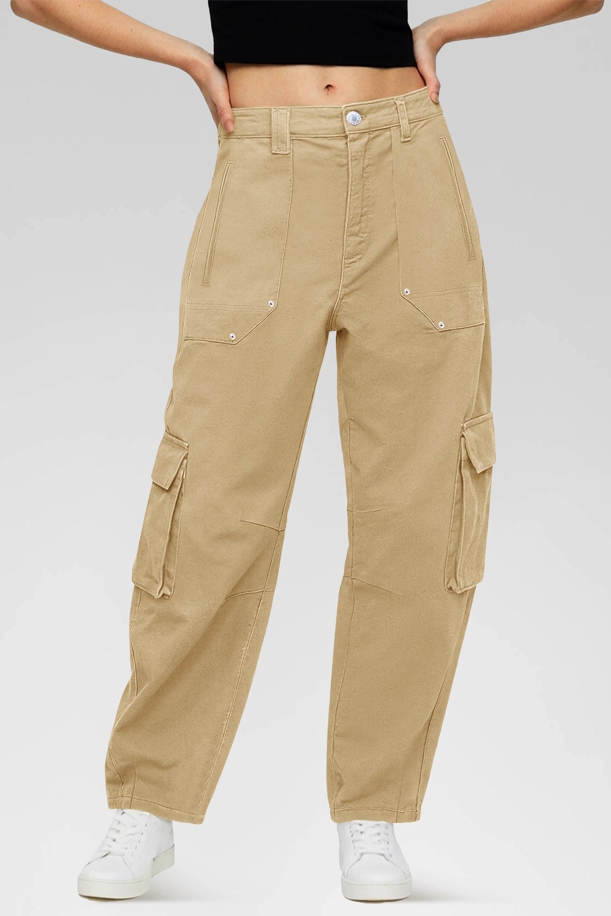 Aoysky Womens Khaki Wide Leg Baggy Cargo Pants