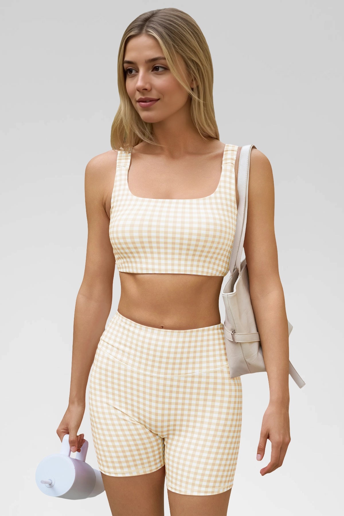 Aoysky Womens Khaki Gingham Workout Set