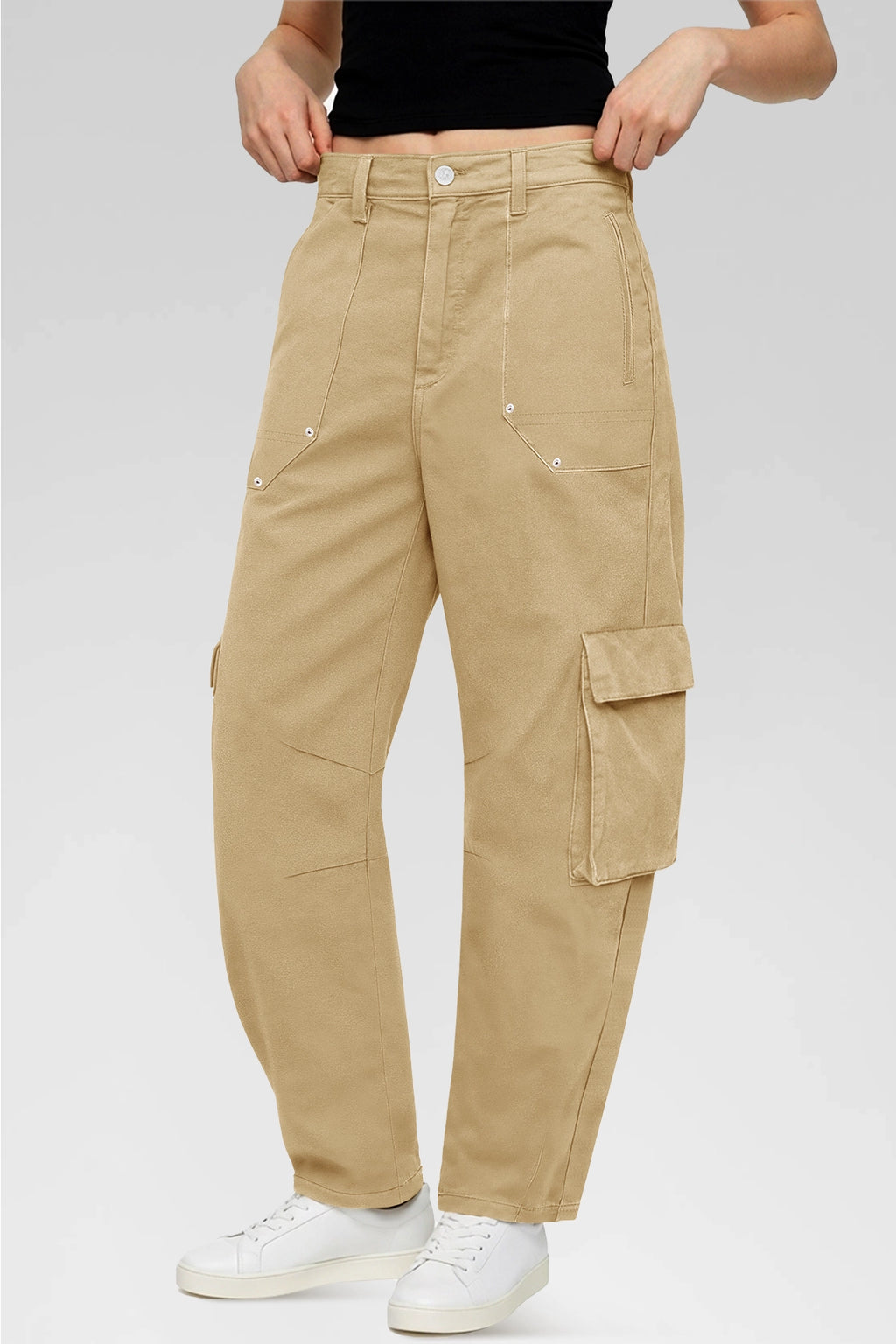 Aoysky Womens Khaki Wide Leg Baggy Cargo Pants