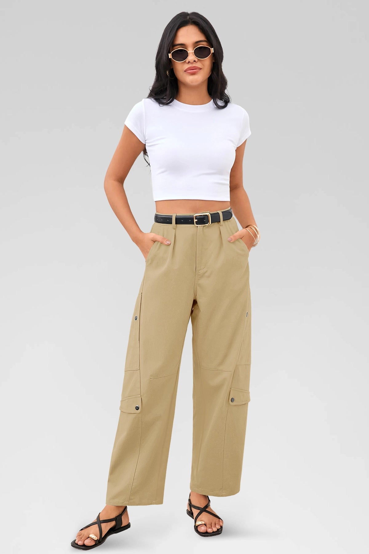 Aoysky Womens Khaki Barrel Pants