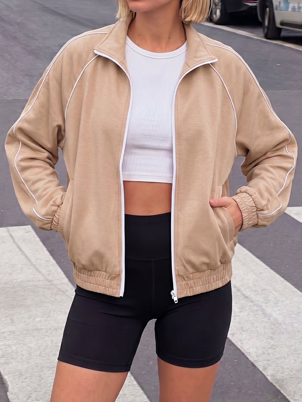Aoysky Womens Khaki Full Zip Jacket
