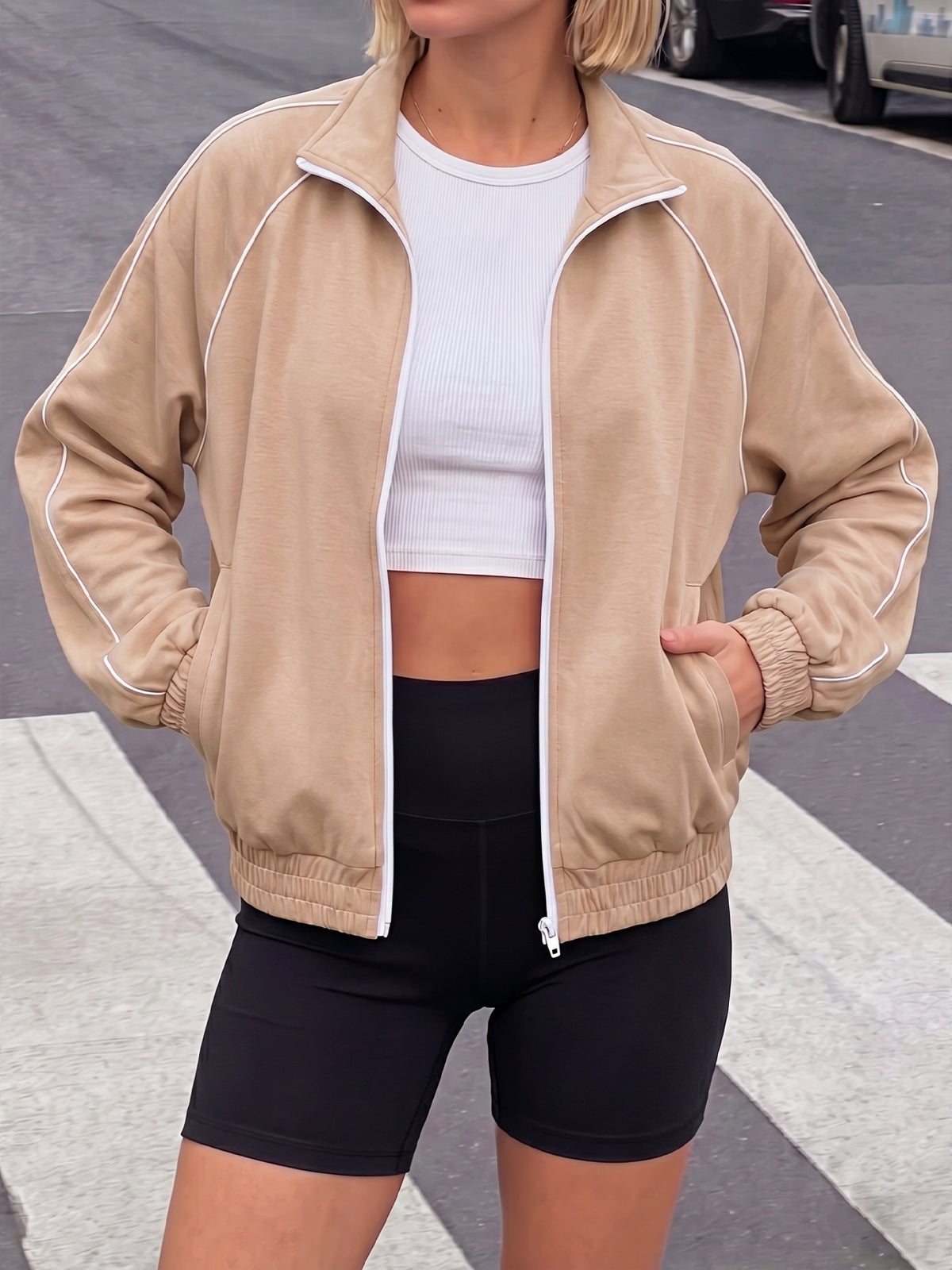 Aoysky Womens Khaki Full Zip Jacket