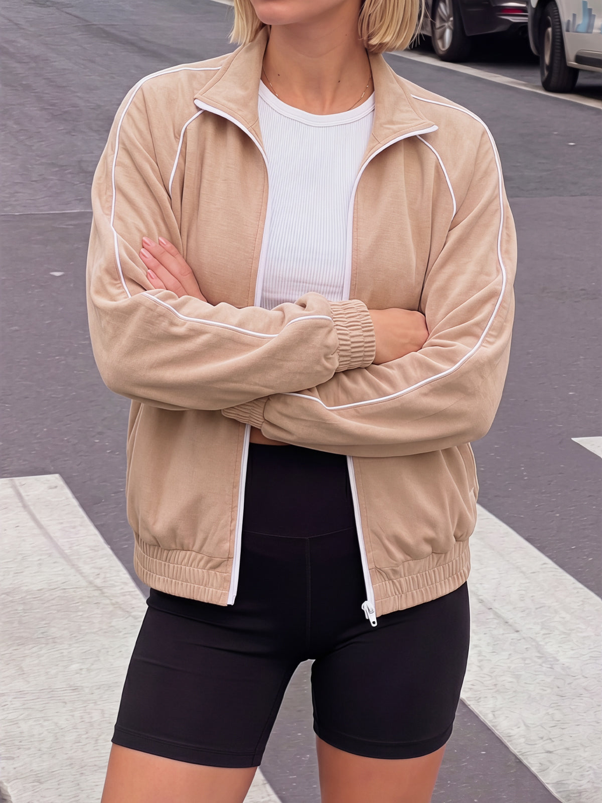 Aoysky Womens Khaki Full Zip Jacket