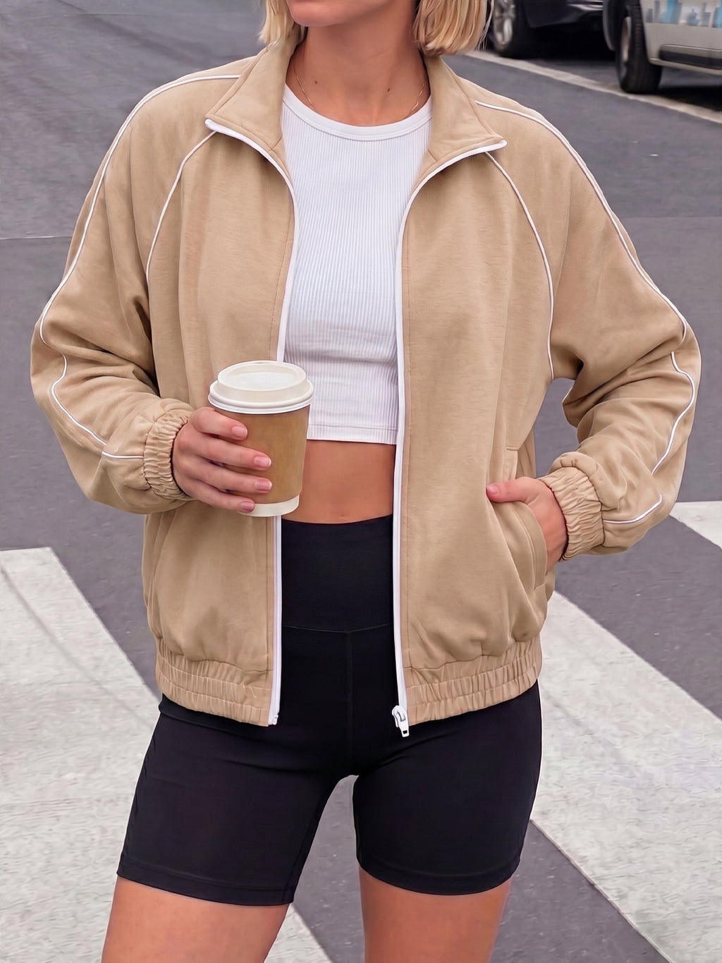 Aoysky Womens Khaki Full Zip Jacket