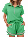 Aoysky Womens Green Ruffle Short Set