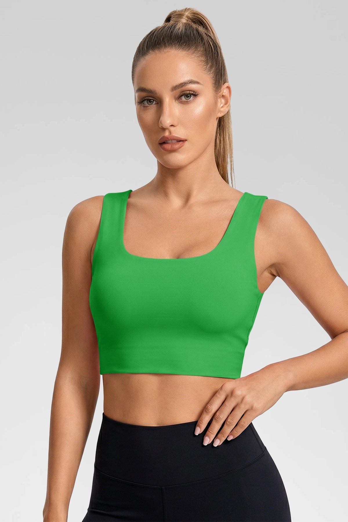 Aoysky Womens Green Square Neck Sports Bra