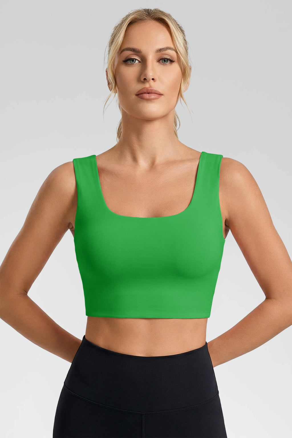 Aoysky Womens Green Square Neck Sports Bra