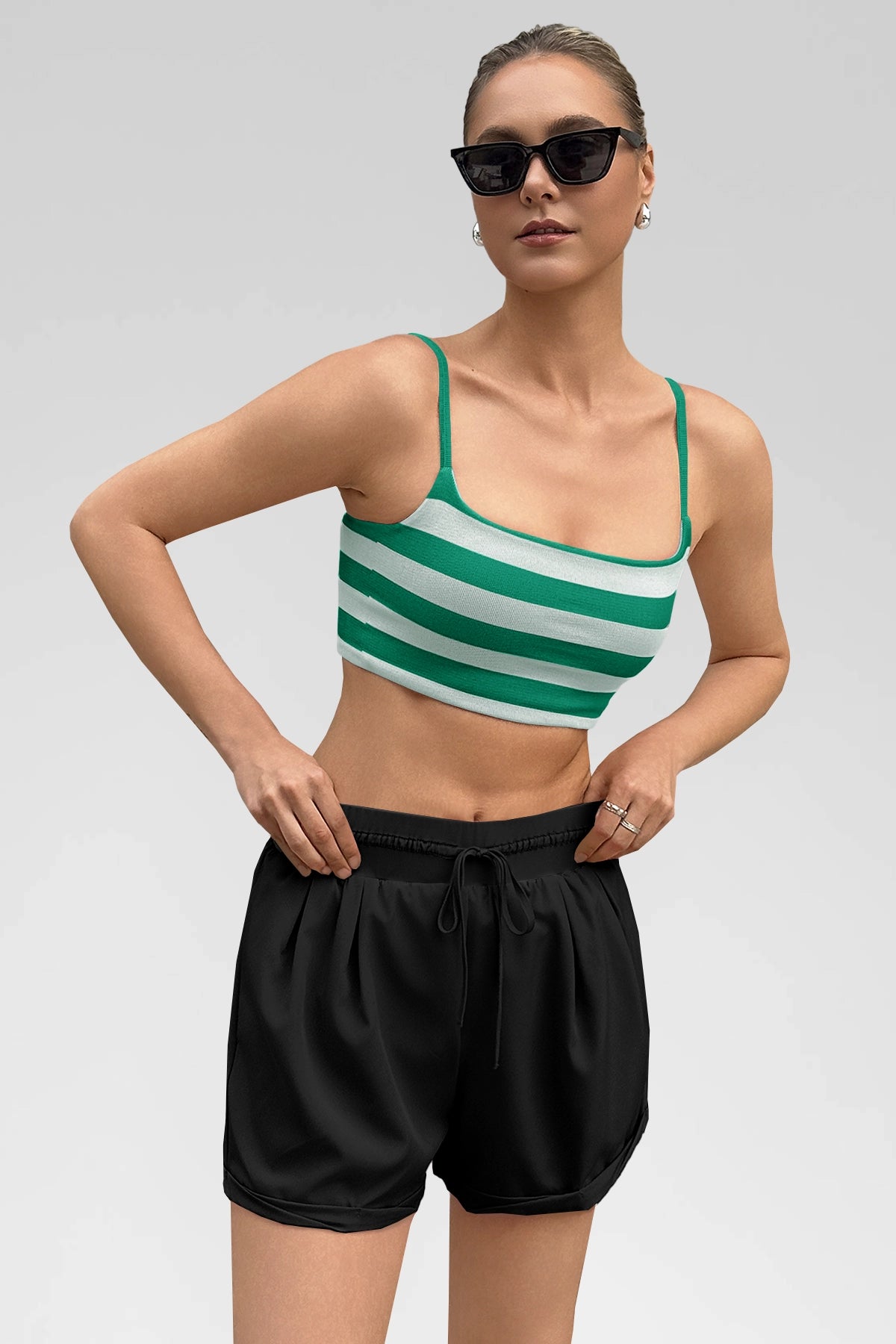 Aoysky Womens Green Striped Square Neck Bra