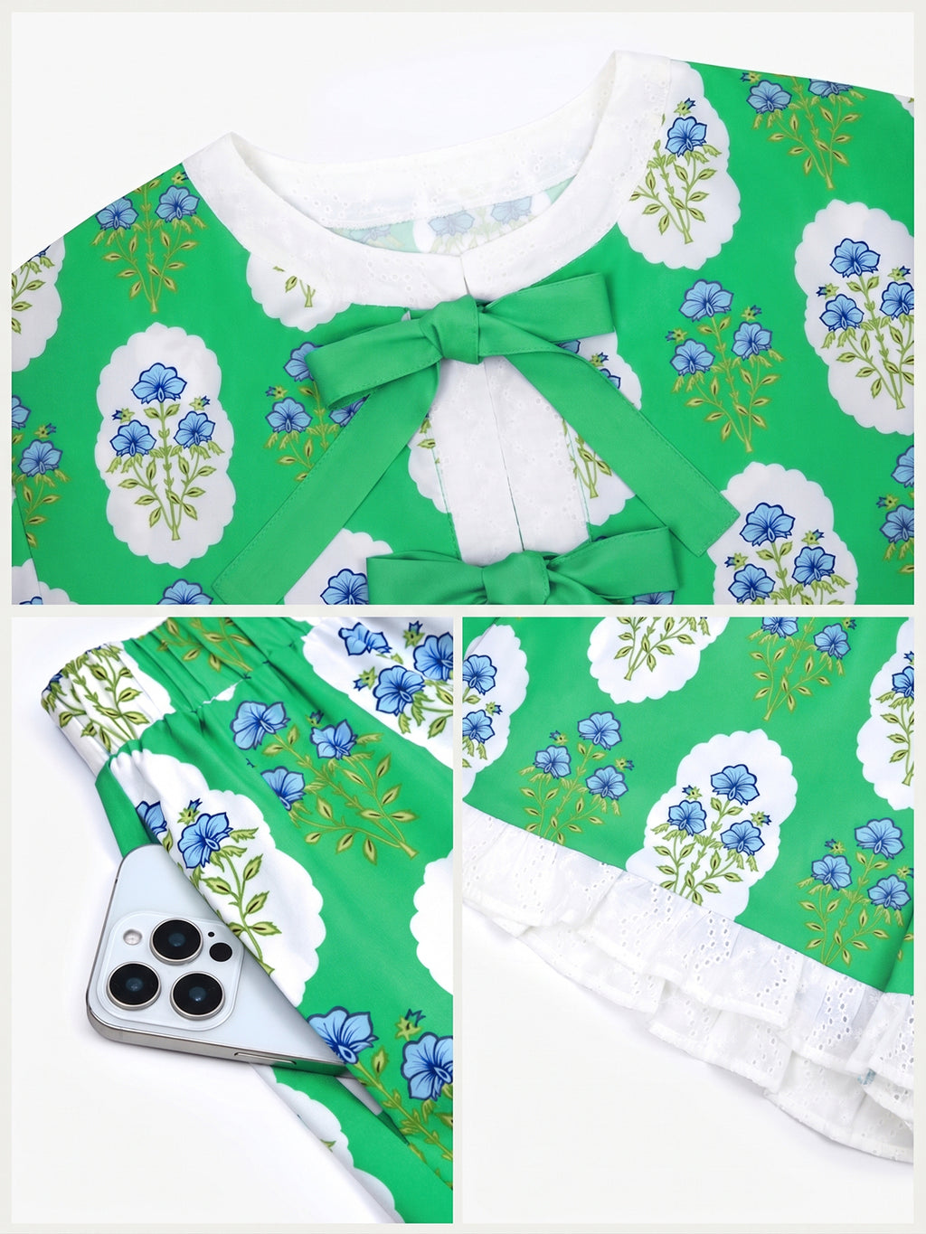 Aoysky Womens Green Floral Ruffle Short Set