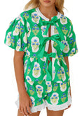 Aoysky Womens Green Floral Ruffle Short Set