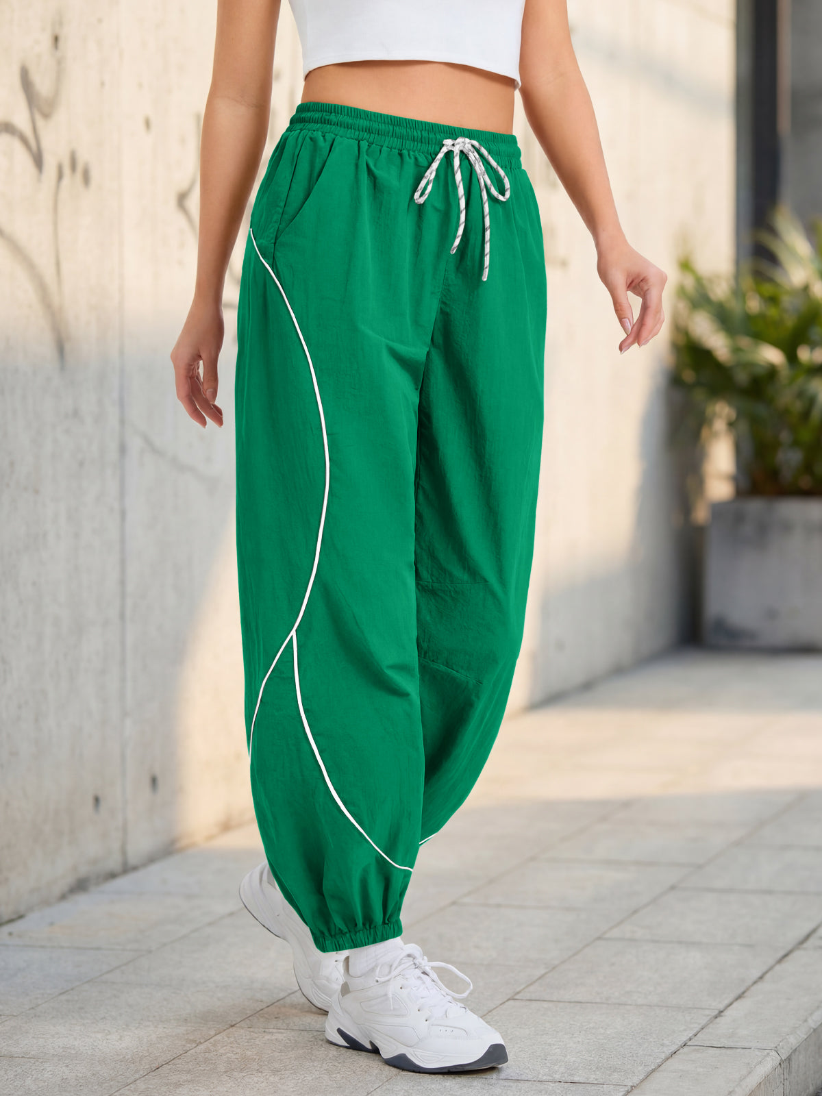 Aoysky Womens Green Parachute Track Pants