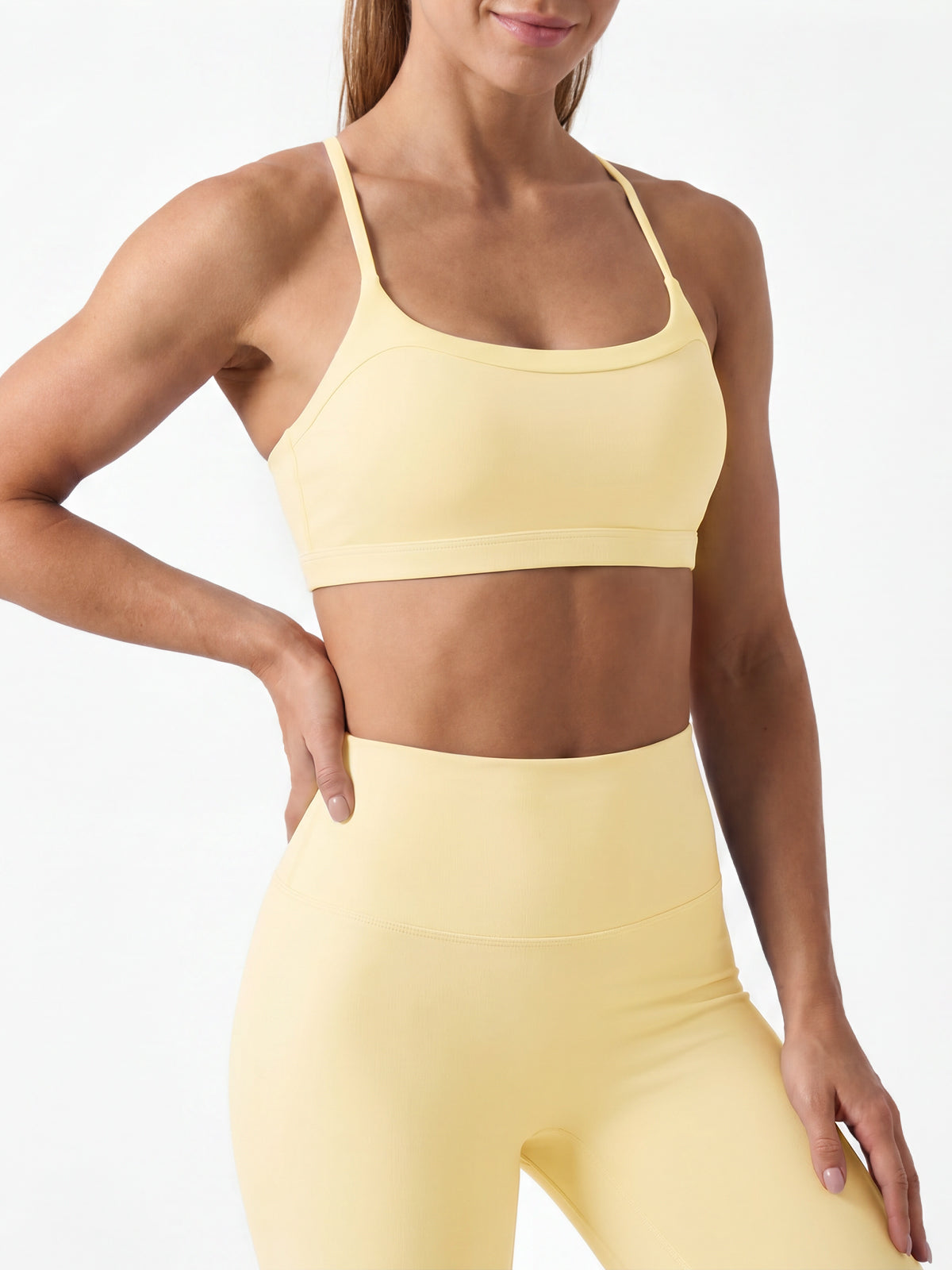 Aoysky Womens Light Yellow Scoop Sports Bra