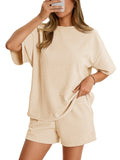 Aoysky Womens Beige Waffle Knit Short Set