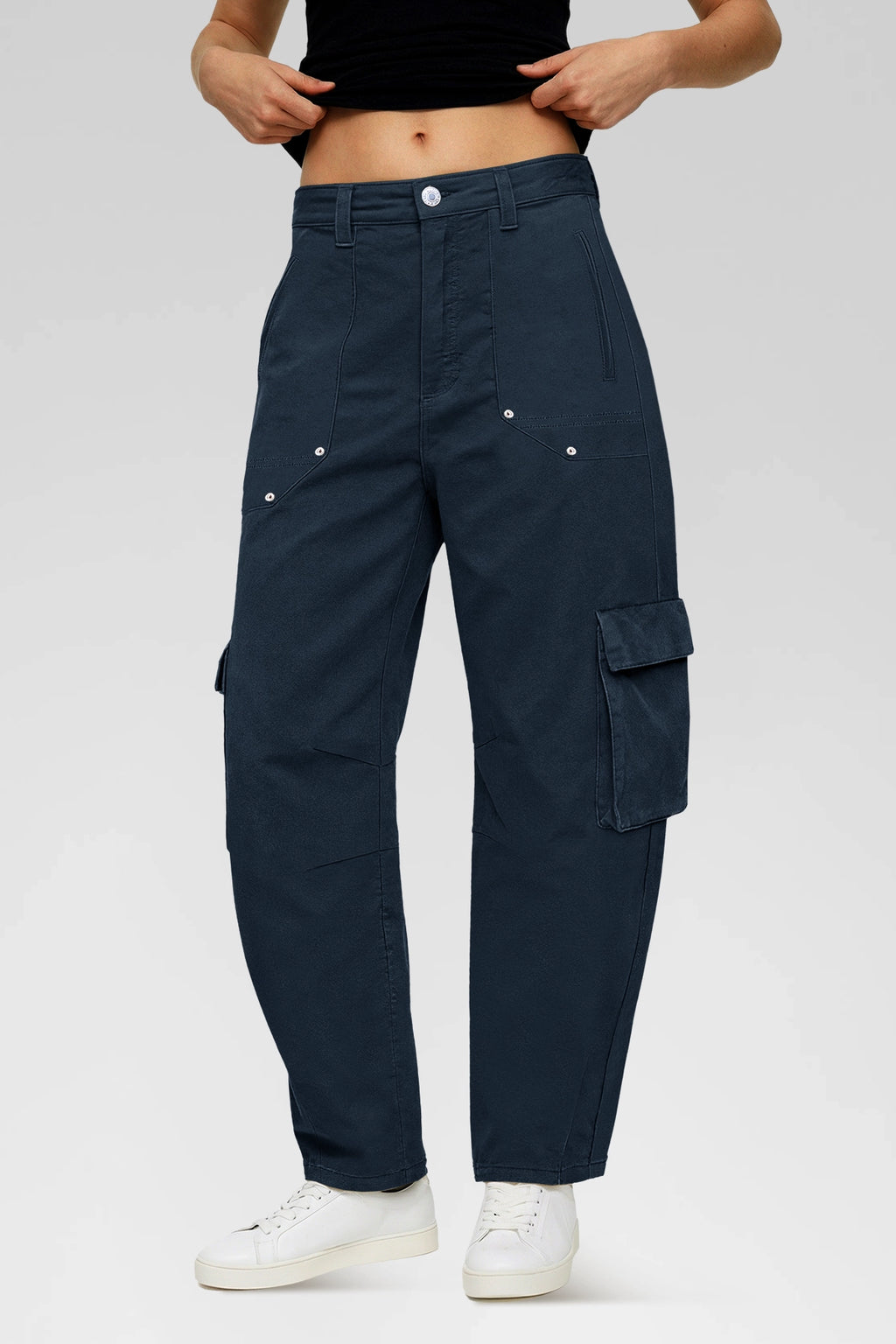 Aoysky Womens Dark Blue Wide Leg Baggy Cargo Pants