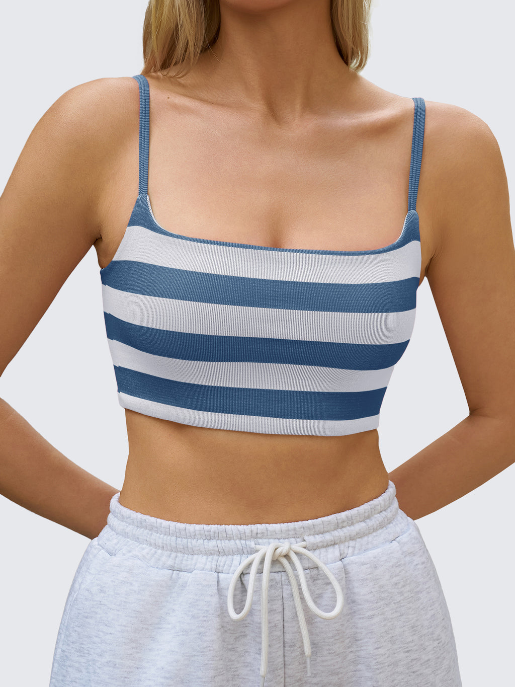 Aoysky Womens Dark Blue Striped Square Neck Bra