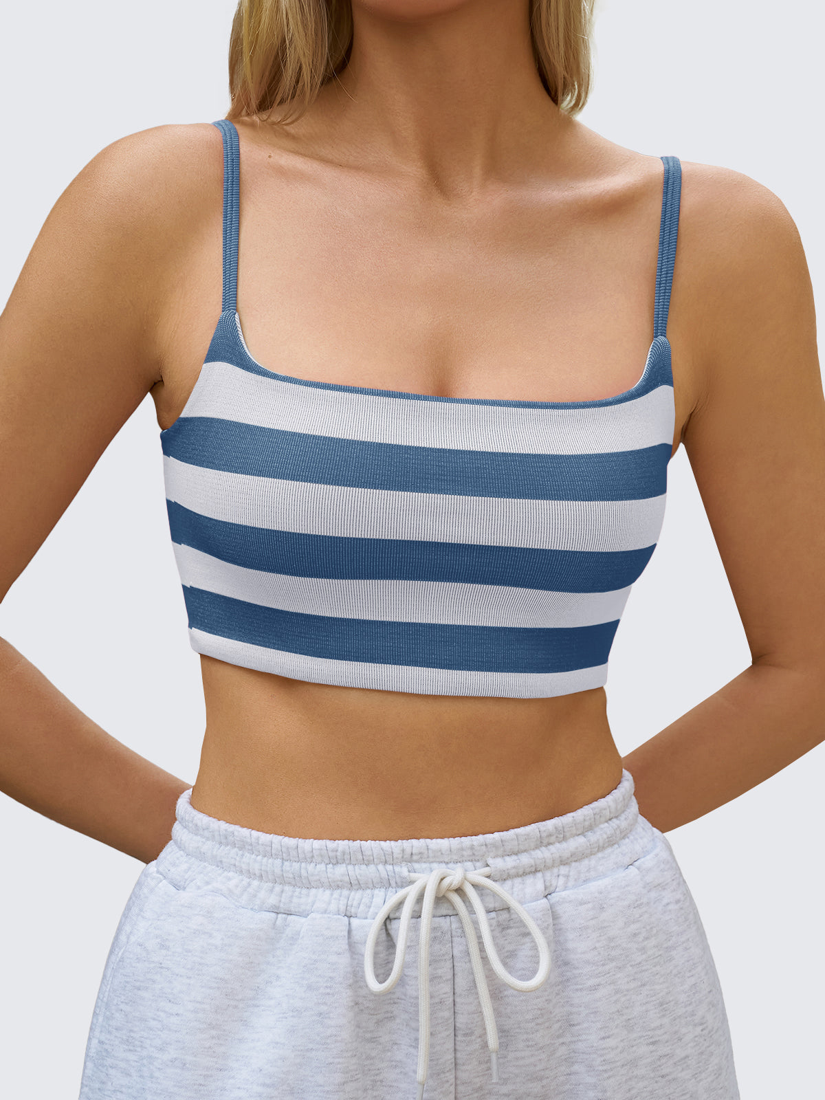 Aoysky Womens Dark Blue Striped Square Neck Bra
