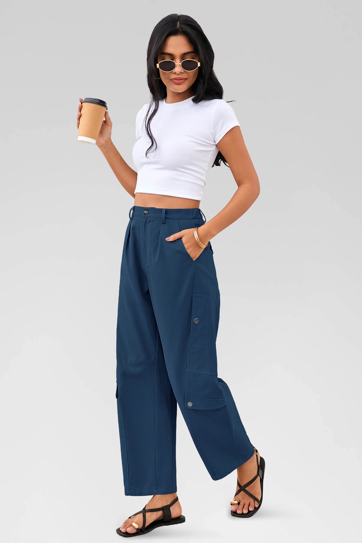 Aoysky Womens Dark Blue Barrel Pants
