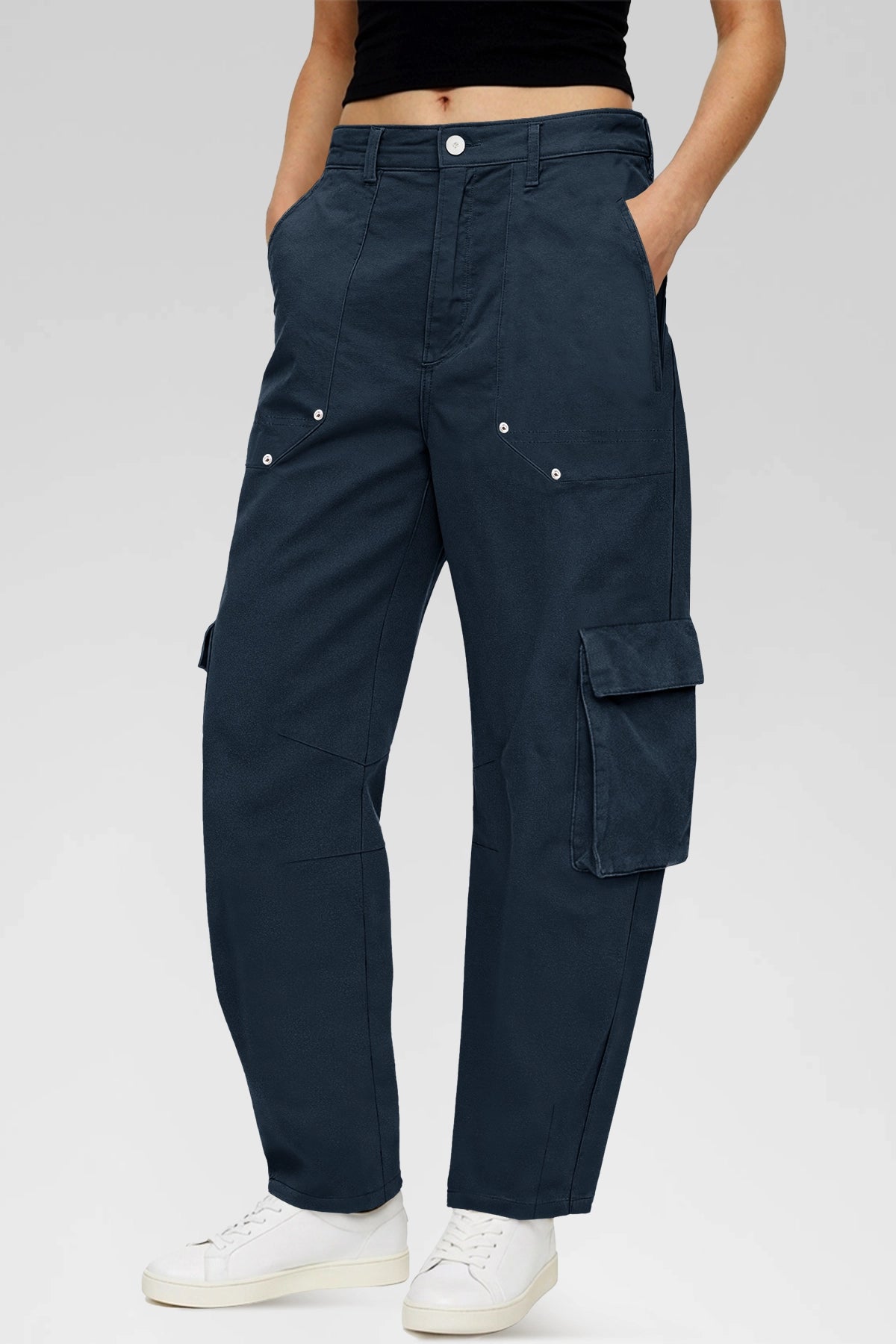 Aoysky Womens Dark Blue Wide Leg Baggy Cargo Pants