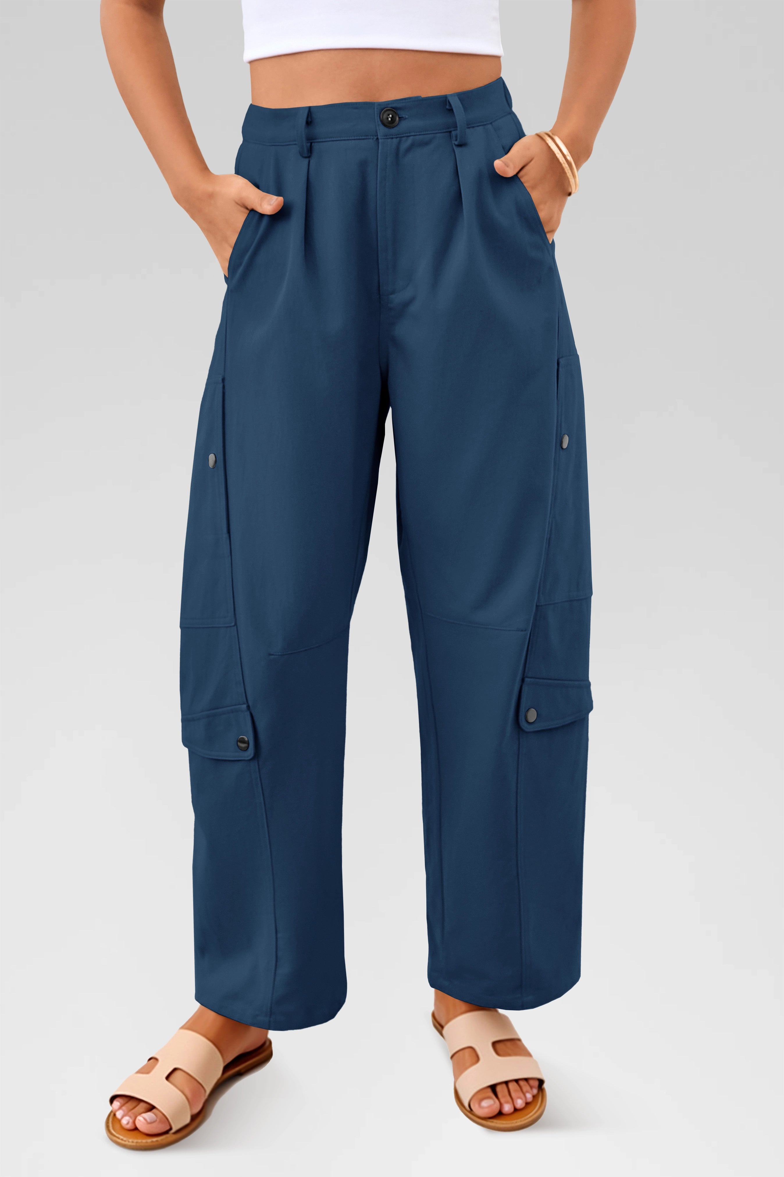 Aoysky Womens Dark Blue Barrel Pants