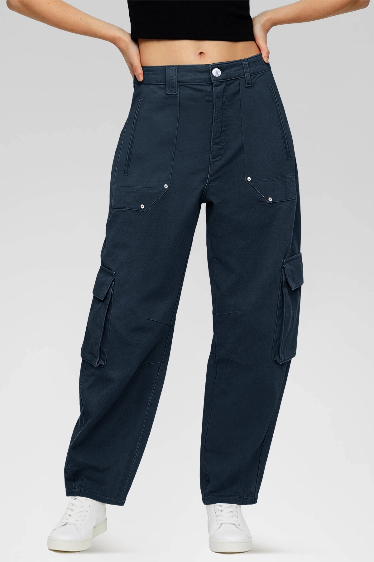 Aoysky Womens Dark Blue Wide Leg Baggy Cargo Pants