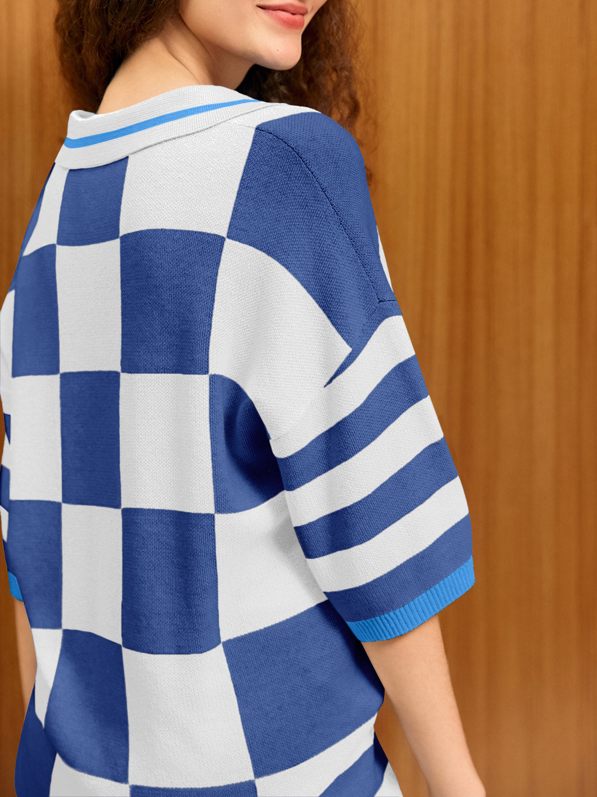 Aoysky Womens Dark Blue Striped Knit Short Set