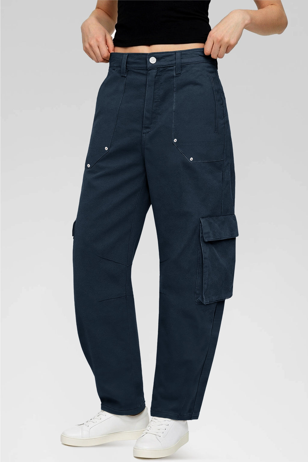 Aoysky Womens Dark Blue Wide Leg Baggy Cargo Pants