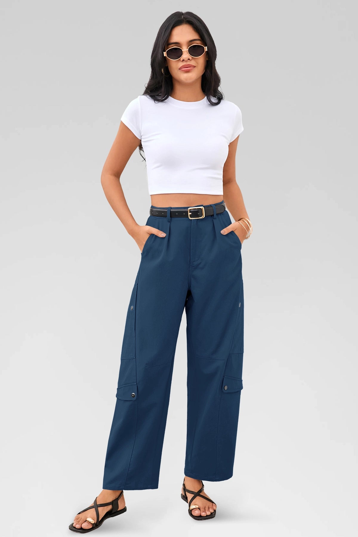 Aoysky Womens Dark Blue Barrel Pants