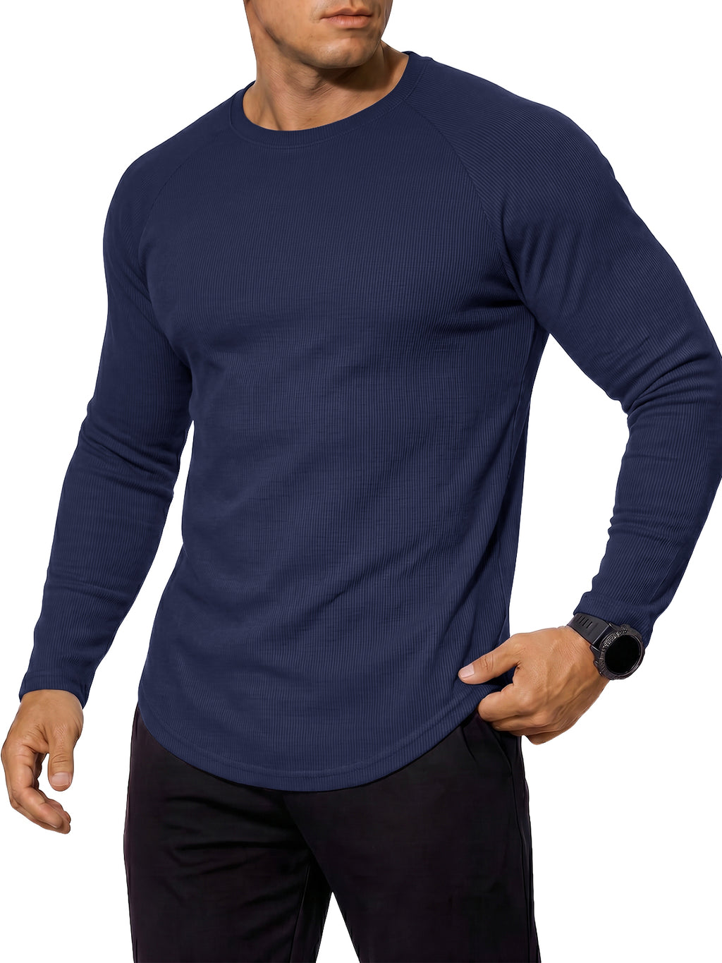 Aoysky Mens Dark Blue Ribbed Workout Shirt