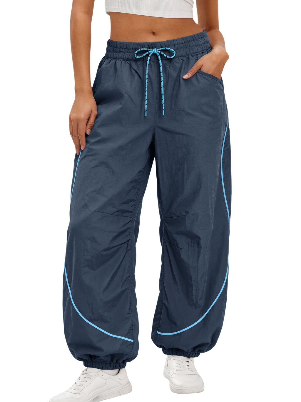 Aoysky Womens Dark Blue Parachute Track Pants