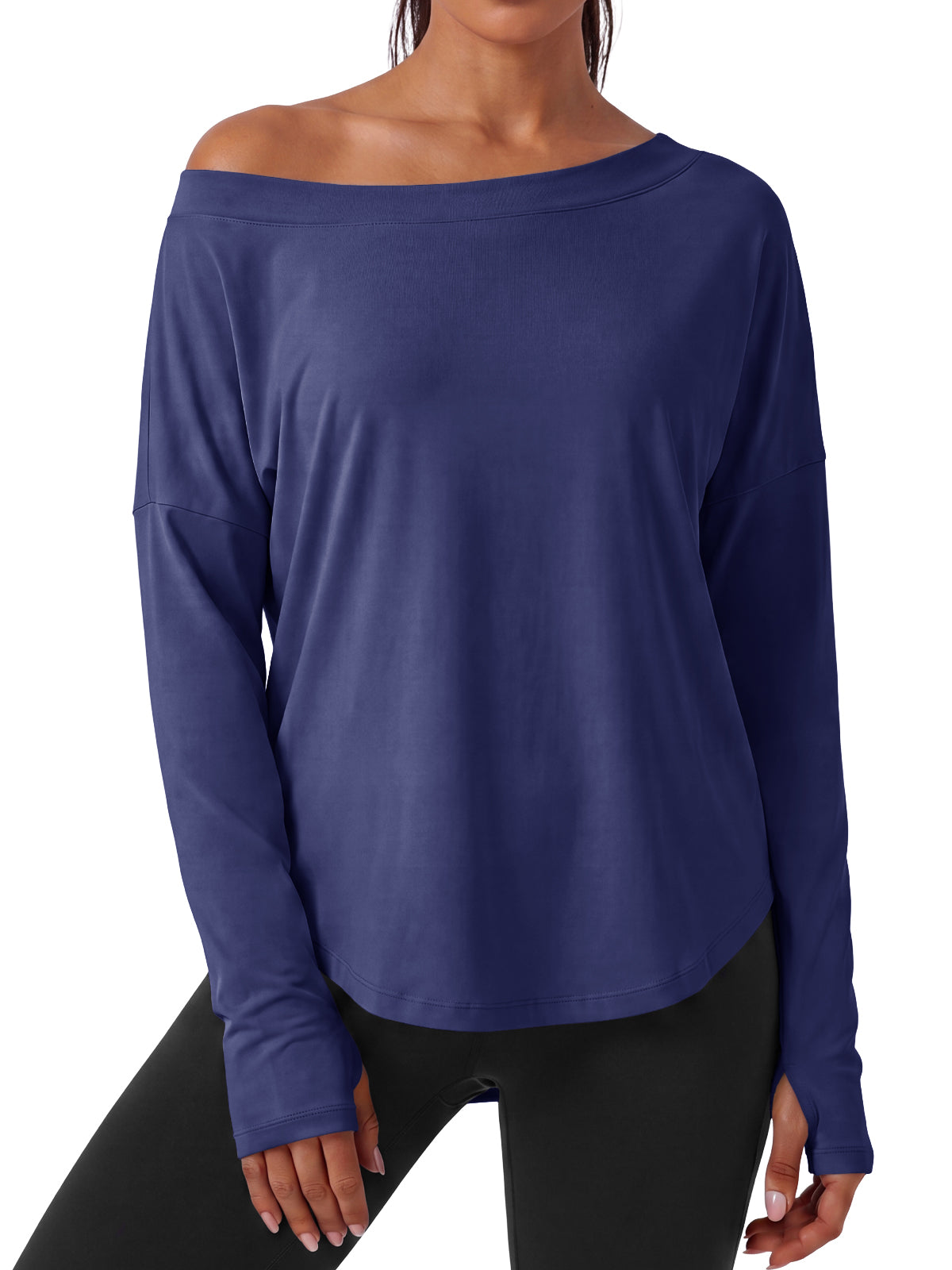 Aoysky Womens Dark Blue Off Shoulder Top