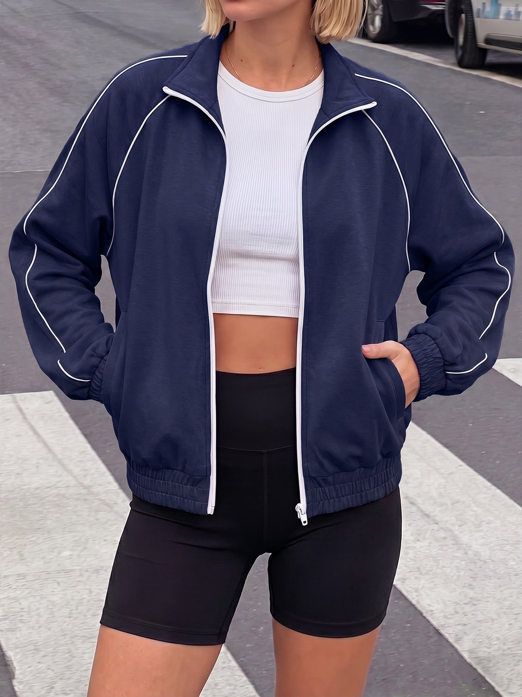 Aoysky Womens Dark Blue Full Zip Jacket