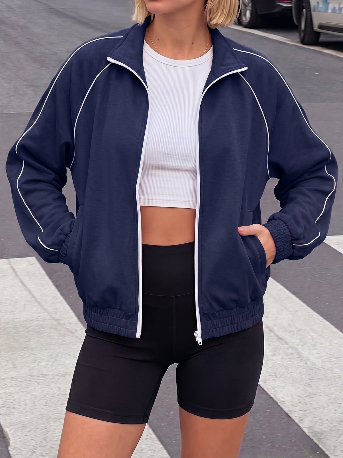 Aoysky Womens Dark Blue Full Zip Jacket