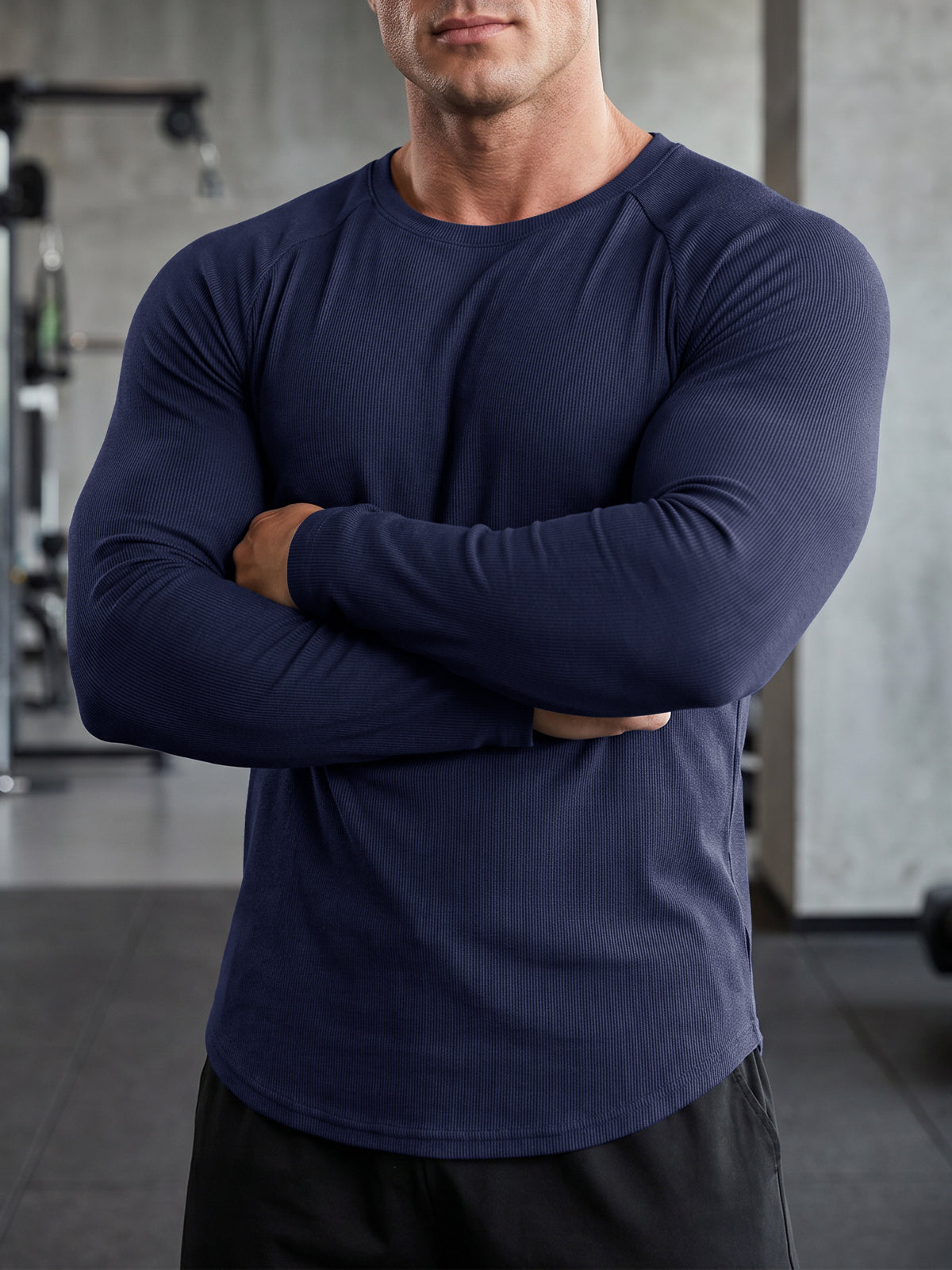 Aoysky Mens Dark Blue Ribbed Workout Shirt