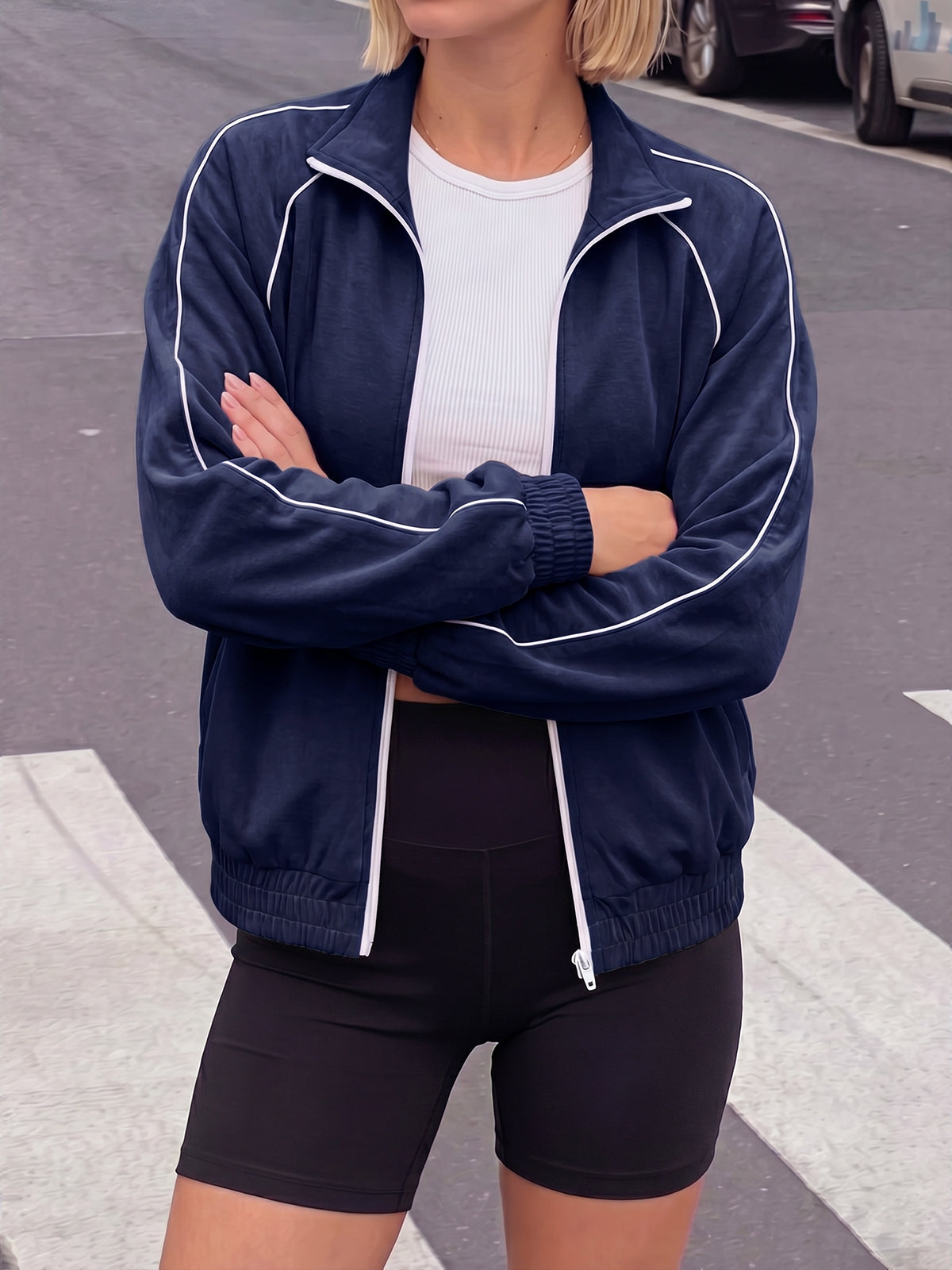 Aoysky Womens Dark Blue Full Zip Jacket