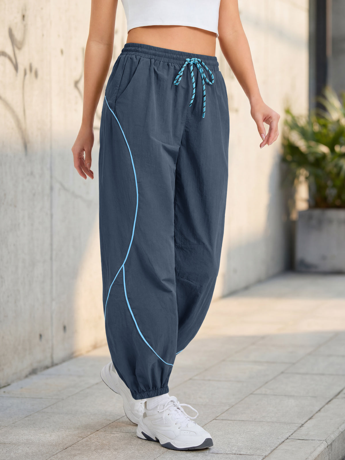 Aoysky Womens Dark Blue Parachute Track Pants
