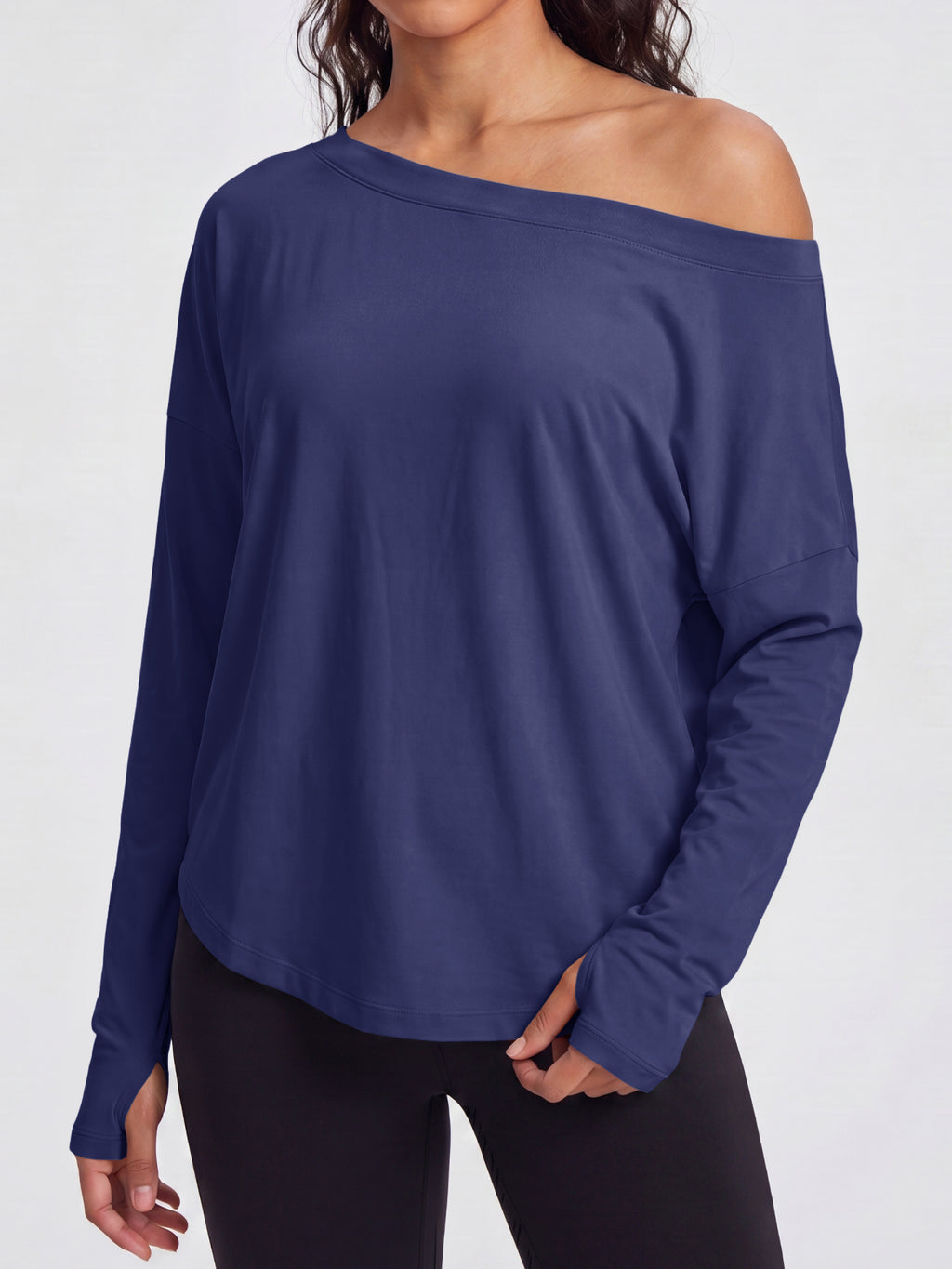Aoysky Womens Dark Blue Off Shoulder Top