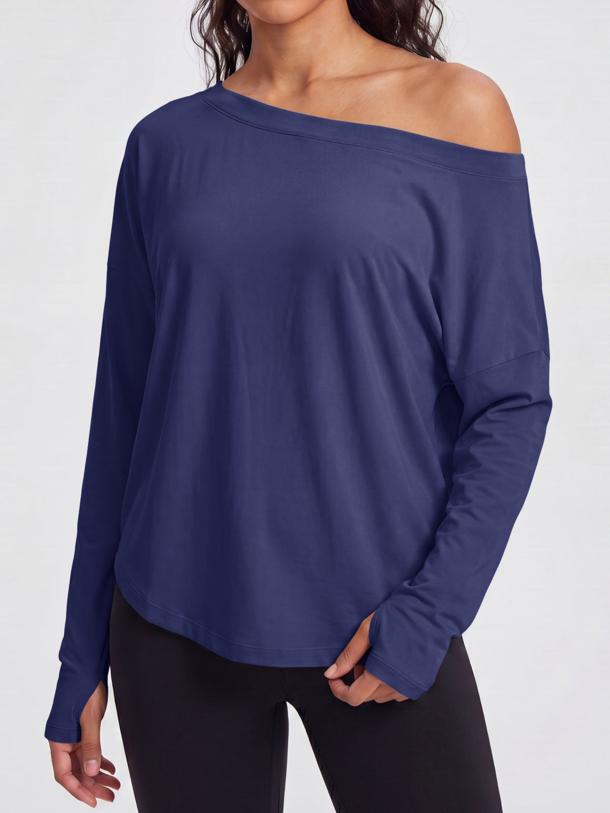 Aoysky Womens Dark Blue Off Shoulder Top
