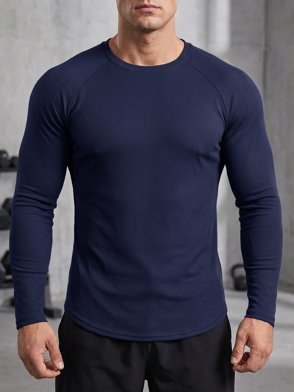 Aoysky Mens Dark Blue Ribbed Workout Shirt