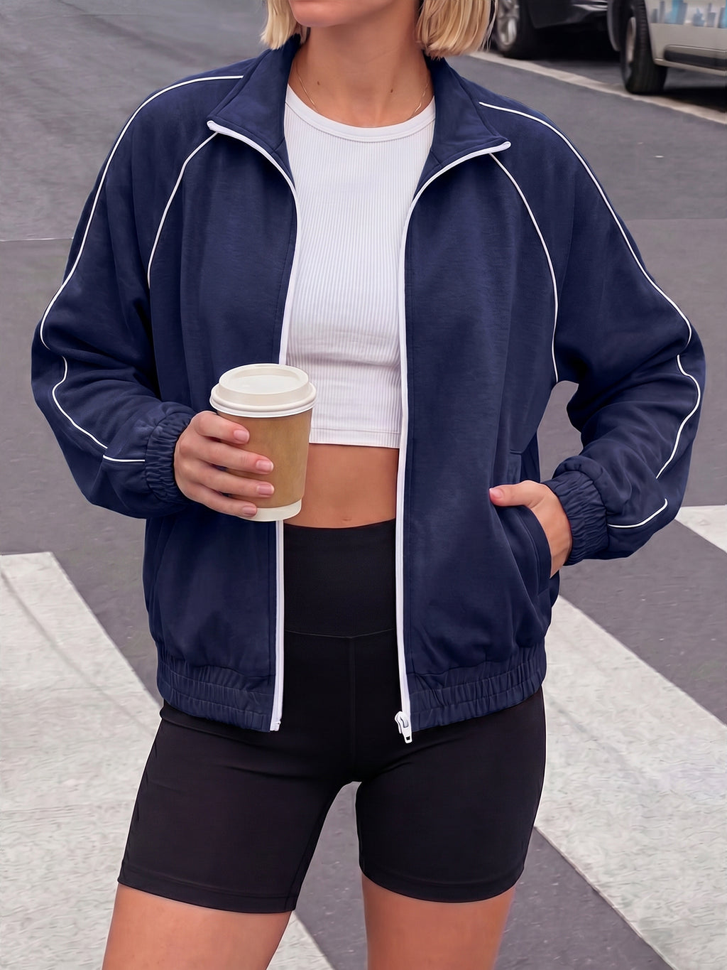 Aoysky Womens Dark Blue Full Zip Jacket
