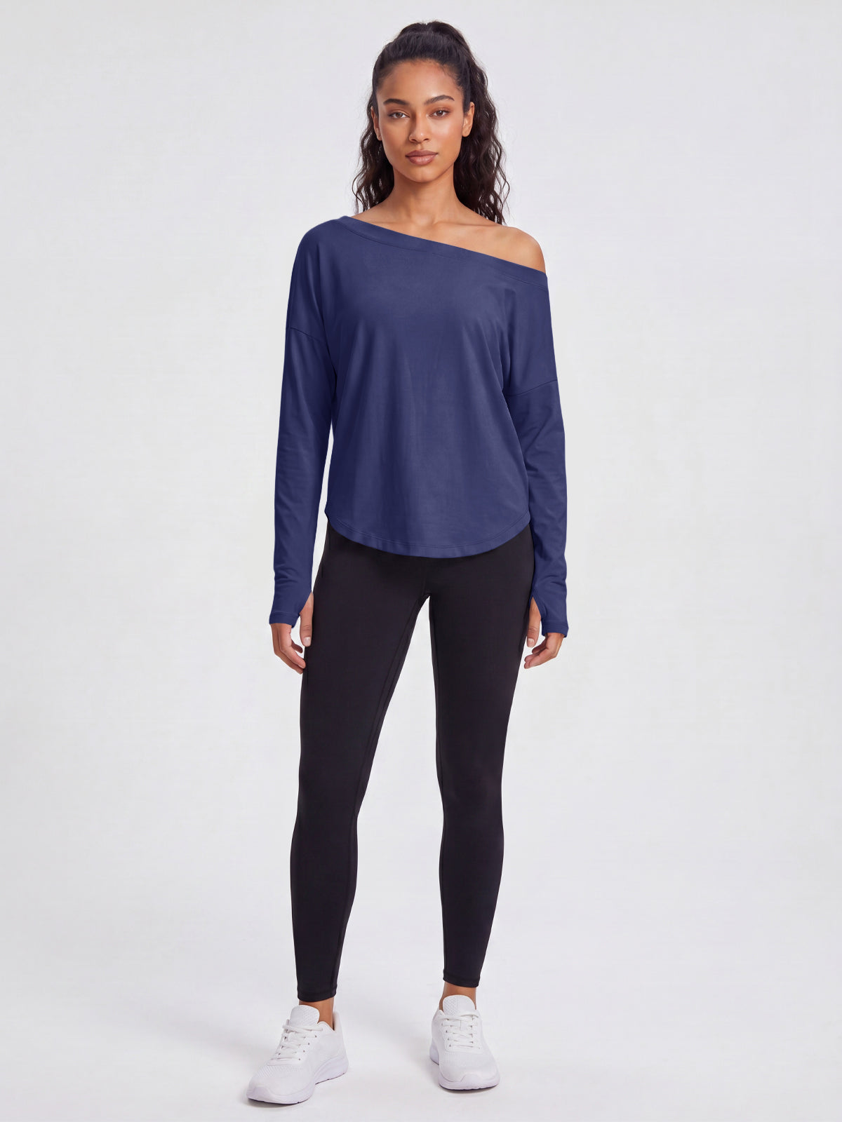 Aoysky Womens Dark Blue Off Shoulder Top