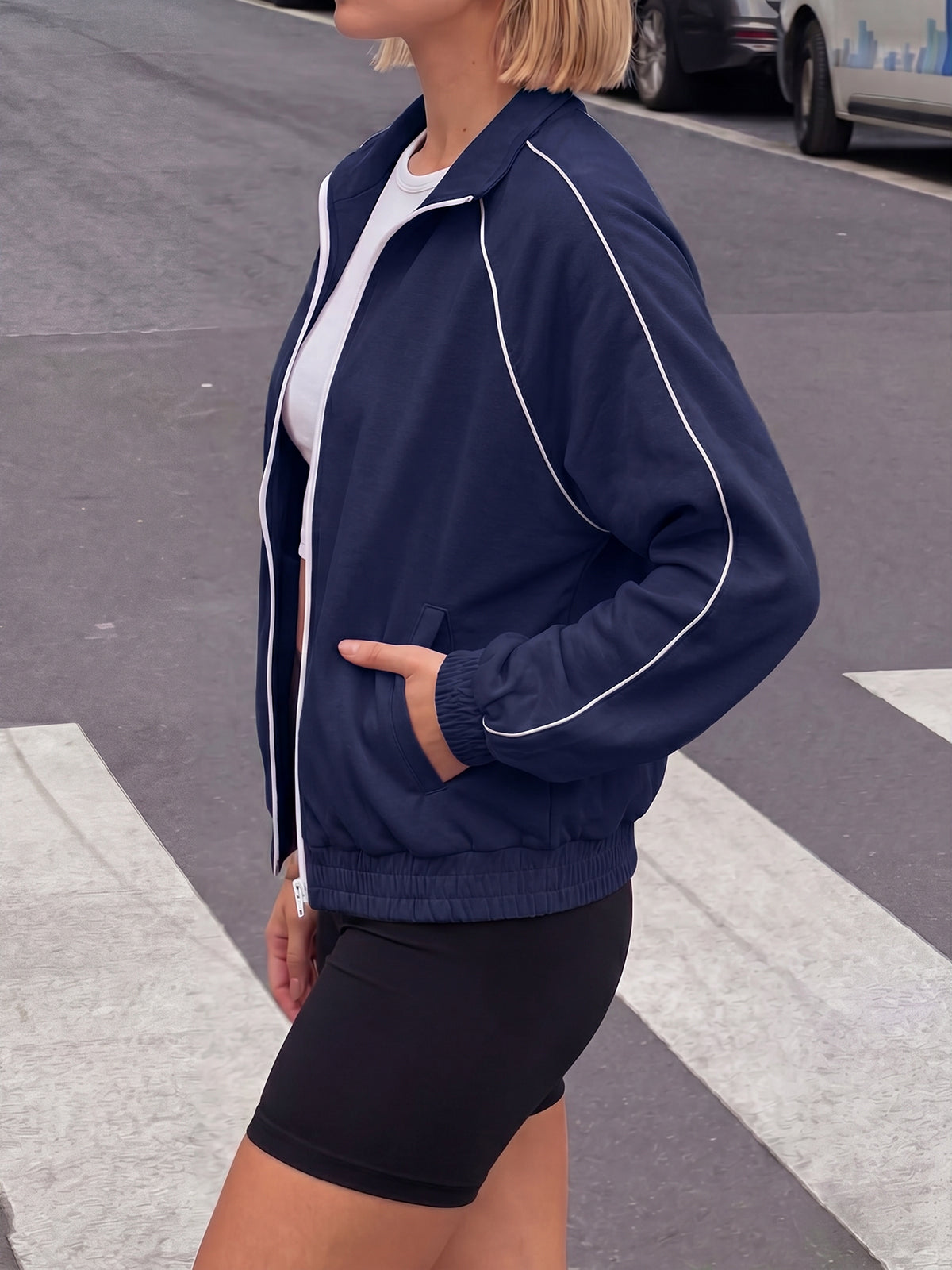 Aoysky Womens Dark Blue Full Zip Jacket