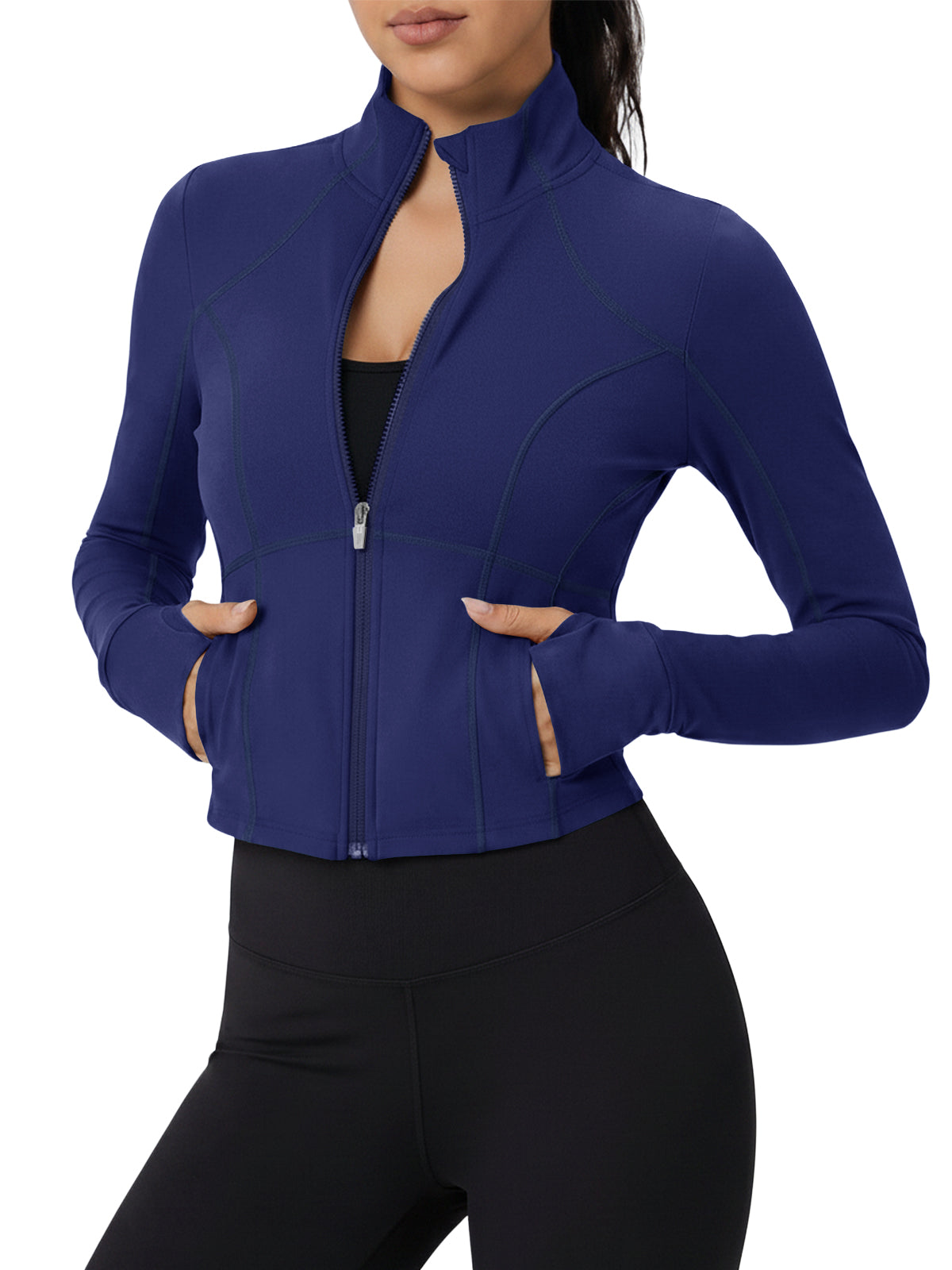 Aoysky Womens Dark Blue Cropped Workout Jacket