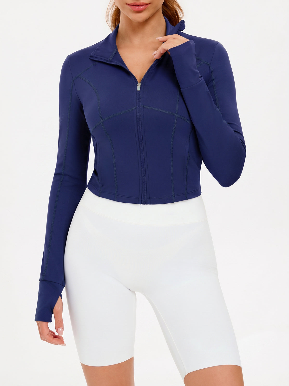 Aoysky Womens Dark Blue Cropped Workout Jacket