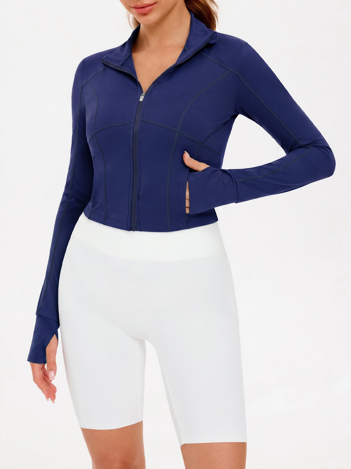 Aoysky Womens Dark Blue Cropped Workout Jacket